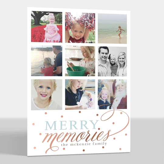 Merry Memories Rose Gold Foil Flat Holiday Photo Cards